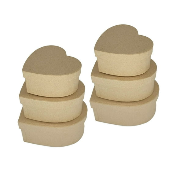 Heart Paper Mache Nesting Boxes Small Set of 6 Paper Mache Boxes with lids for Crafting, Gifts, Storing Jewelry, Treasure, Accessories, Cosmetics, Ornament and more