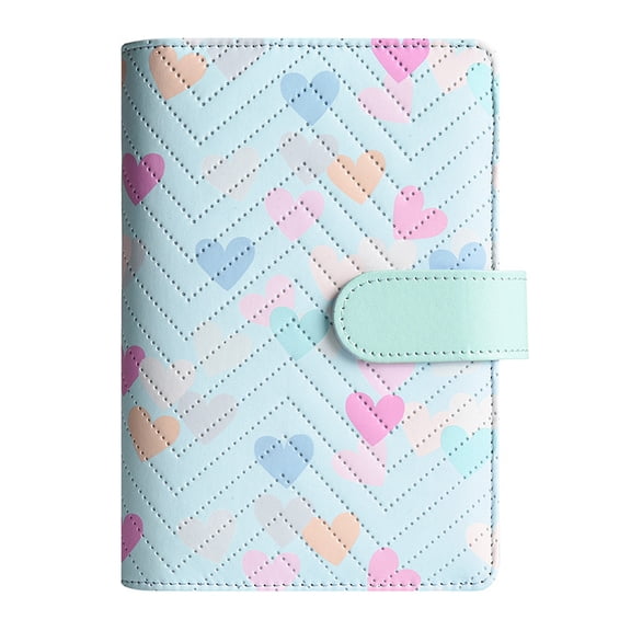 Heart Pattern A6 6-Ring Binder Planner Cover, Magnetic Closure, Card Pockets & Pen Loops, Portable Refillable PU Notebook, DIY Handbooks,Blue