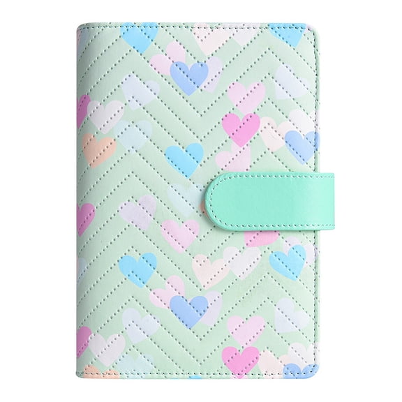 Heart Pattern A6 6-Ring Binder Planner Cover, Magnetic Closure, Card Pockets & Pen Loops, Portable Refillable PU Notebook, DIY Handbooks,Green