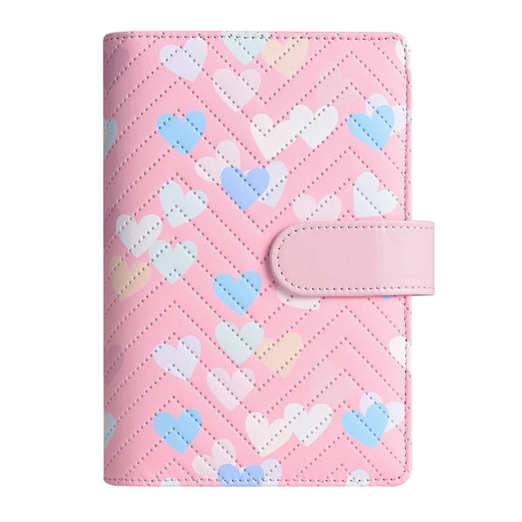 Heart Pattern A6 6-Ring Binder Planner Cover, Magnetic Closure, Card Pockets & Pen Loops, Portable Refillable PU Notebook, DIY Handbooks,Pink