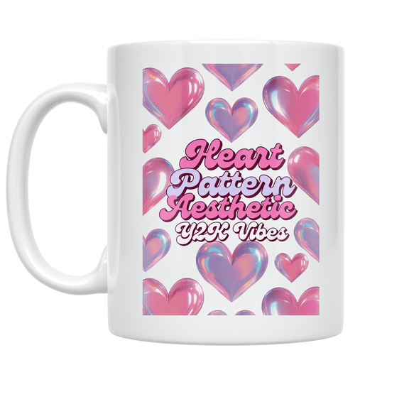 Heart Pattern Aesthetic Y2K Vibes - Retro Style Enthusiast - 11 oz Ceramic Coffee Mug
