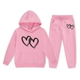 thumbnail image 1 of Heart Pattern Children's Middle And Large Children's Long Sleeved Letter Print Hooded Top Sweater Pants Set Size 8 Girls Clothes, 1 of 3