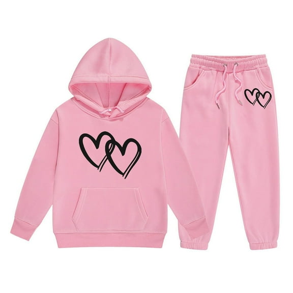 Heart Pattern Children's Middle And Large Children's Long Sleeved Letter Print Hooded Top Sweater Pants Set Size 8 Girls Clothes