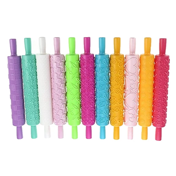 Heart Pattern Embossed Rolling Pin 9.8 Inch Fondant Cake Decorating Tool Plastic Pastry Roller for Baking Kitchen Dining Bar Easy Use Cake Decor Handy Pattern Maker , 11X Cake Embossing Rolling Pin