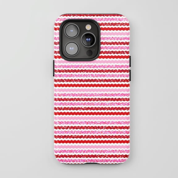 Heart Pattern For All iPhone Series Tough Phone Case Glitter Pink Red