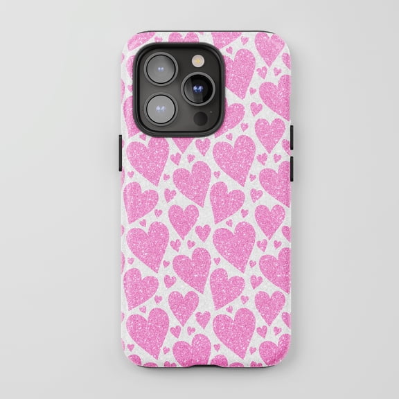 Heart Pattern For All iPhone Series Tough Phone Case Pink Glitter
