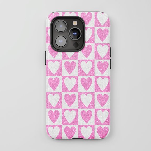 Heart Pattern For All iPhone Series Tough Phone Case Pink Glitter