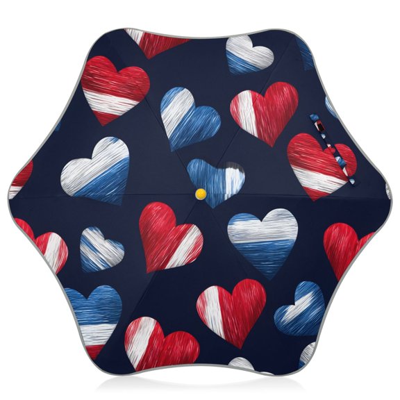 Heart Pattern Kids Umbrella Rain Umbrella Clear Grip Handle Folding Umbrellas UV50+ 35in