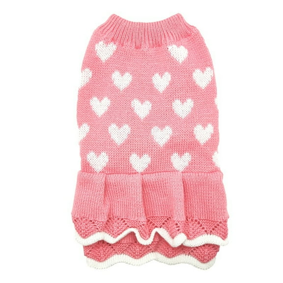 Heart Pattern KnitDress for Small Dog and Cats Winter Turtleneck Sweater for Small Breeds All Matching Cats Clothing