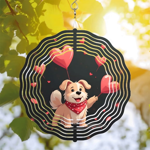 Heart Pattern Metal Hanging Wind Spinners & Chimes for Yard & Garden - Festive Design with Concentric Waves & Cheerful Vibes
