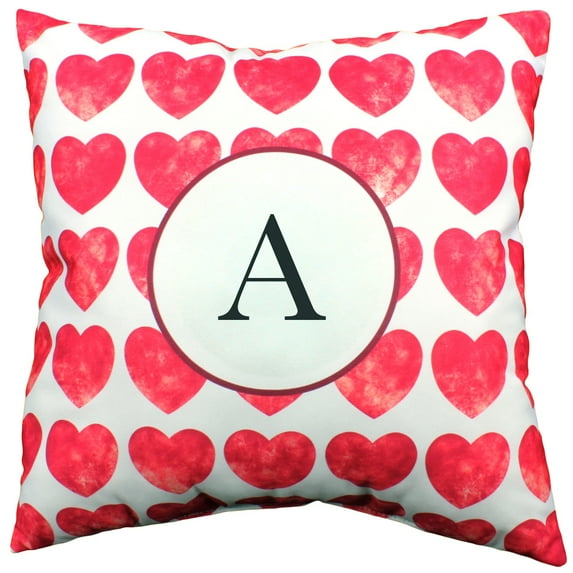 Heart Pattern Monogram Decorative Pillow - 16" x 16", A