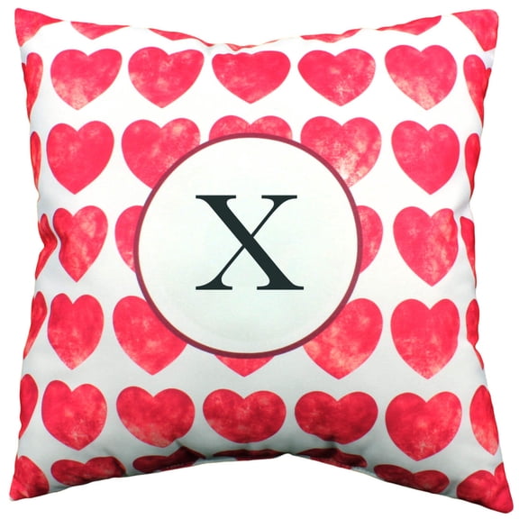 Heart Pattern Monogram Decorative Pillow - 16" x 16", X
