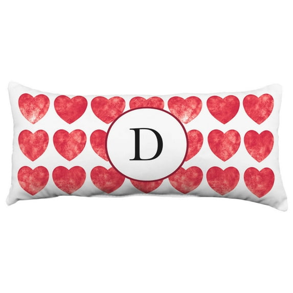 Heart Pattern Monogram Decorative Pillow - 16" x 6", D