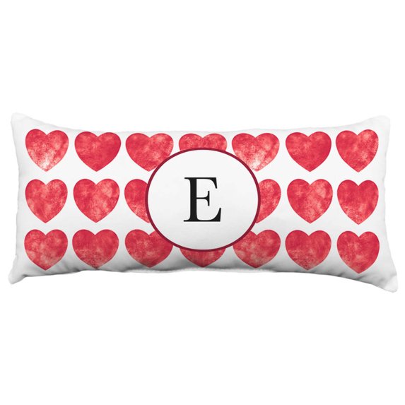 Heart Pattern Monogram Decorative Pillow - 16" x 6", E