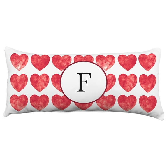 Heart Pattern Monogram Decorative Pillow - 16" x 6", F