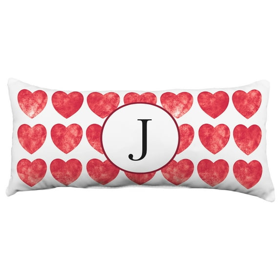 Heart Pattern Monogram Decorative Pillow - 16" x 6", J