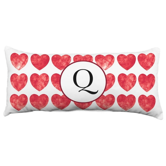 Heart Pattern Monogram Decorative Pillow - 16" x 6", Q