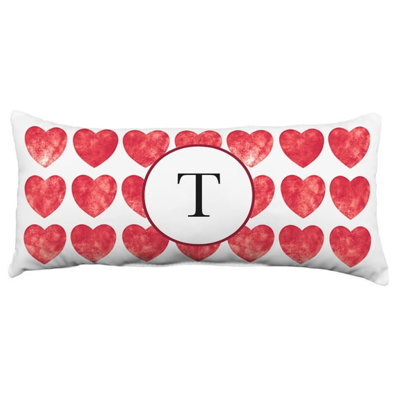 Heart Pattern Monogram Decorative Pillow - 16" x 6", T