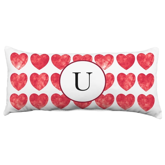 Heart Pattern Monogram Decorative Pillow - 16" x 6", U