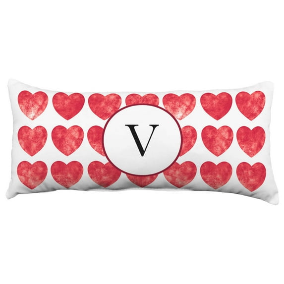 Heart Pattern Monogram Decorative Pillow - 16" x 6", V