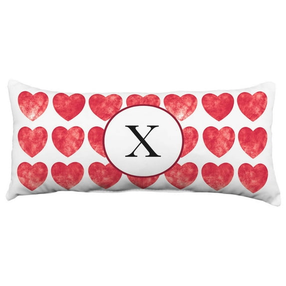 Heart Pattern Monogram Decorative Pillow - 16" x 6", X