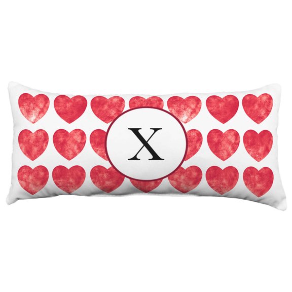Heart Pattern Monogram Decorative Pillow - 16" x 6", X
