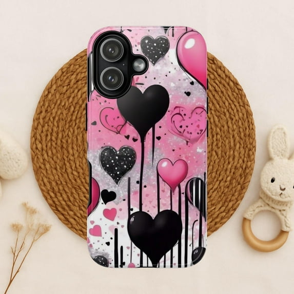 Heart Pattern Phone Case Tough Cute Valentine's iPhone 17 through 11 Pro Max