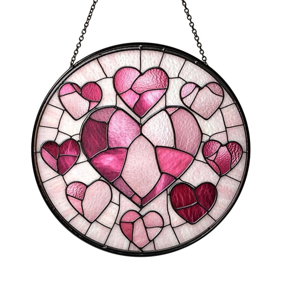 Heart Pattern Stained Glass Window Panel – Decorative Window Accent
