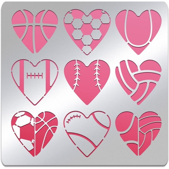 Heart Pattern Stencil 6x6inch Stainless Steel Basketball Soccer Baseball Template Tool for Wood Carving Drawings and Woodburning and Scrapbooking Project