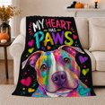 thumbnail image 1 of My Heart Has Paws Dog Portrait, Playful Graphic Style for Dog Lovers, Rainbow Heart Quote and Friendship Gift, Soft Flannel Blanket for Bedroom and Family Room, Pet Home Decor, 1 of 9