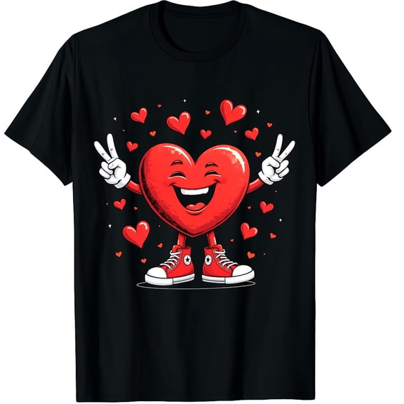 Heart Peace Hand Funny Valentines Day Graphic Black T-Shirt for Men and Women