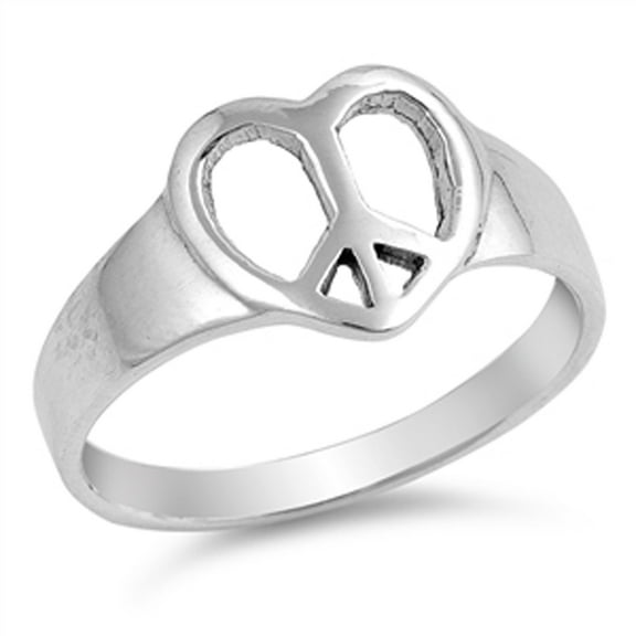 Heart Peace Symbol Hippie Love Retro Ring .925 Sterling Silver Band Jewelry Female Male Size 4