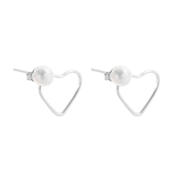 Heart Pearl Stud Earrings Sterling Silver 925 Hollow Love Heart Dangle Drop Earrings Studs Cartilage Earrings Ear Jackets for Women