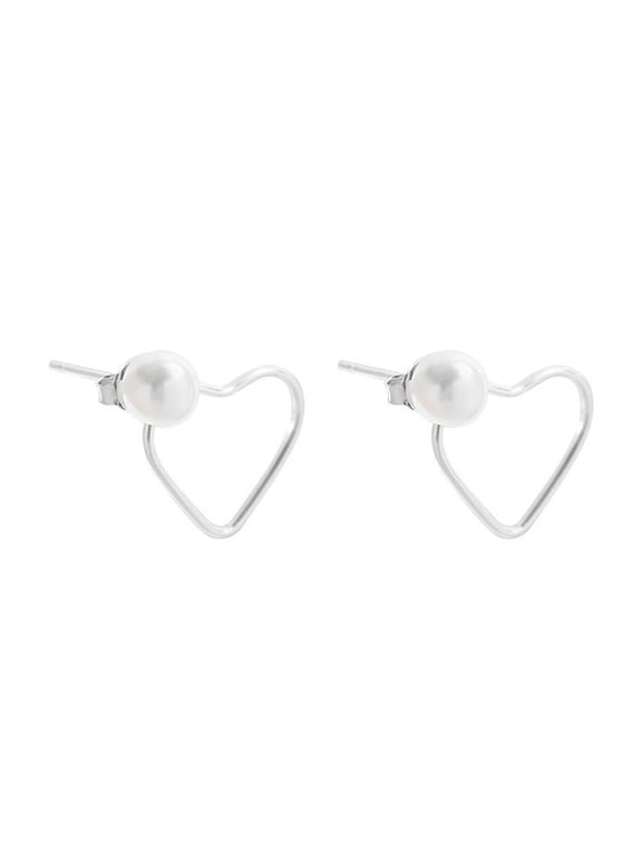 Heart Pearl Stud Earrings Sterling Silver 925 Hollow Love Heart Dangle Drop Earrings Studs Cartilage Earrings Ear Jackets for Women