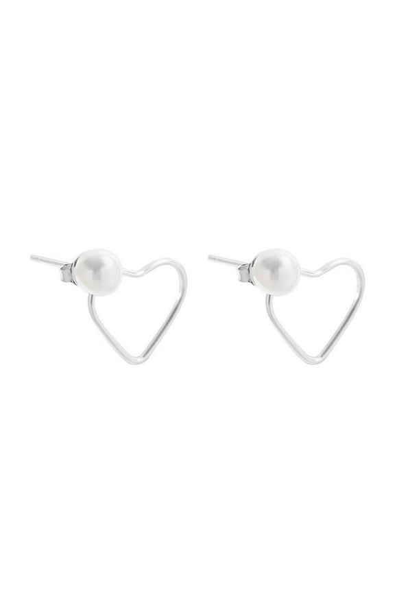 Heart Pearl Stud Earrings Sterling Silver 925 Hollow Love Heart Dangle Drop Earrings Studs Cartilage Earrings Ear Jackets for Women