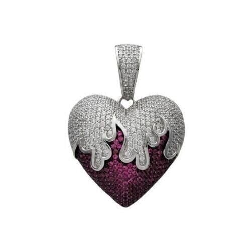 Heart Pendant 4Ct Round Cut Lab Created Red Ruby 14K White Gold Plated Free 18"