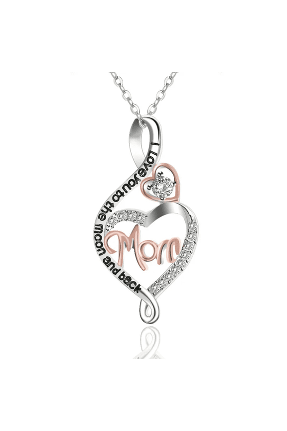 Heart Pendant Clear, Rhinestone Mom Necklace, Silver-Tone
