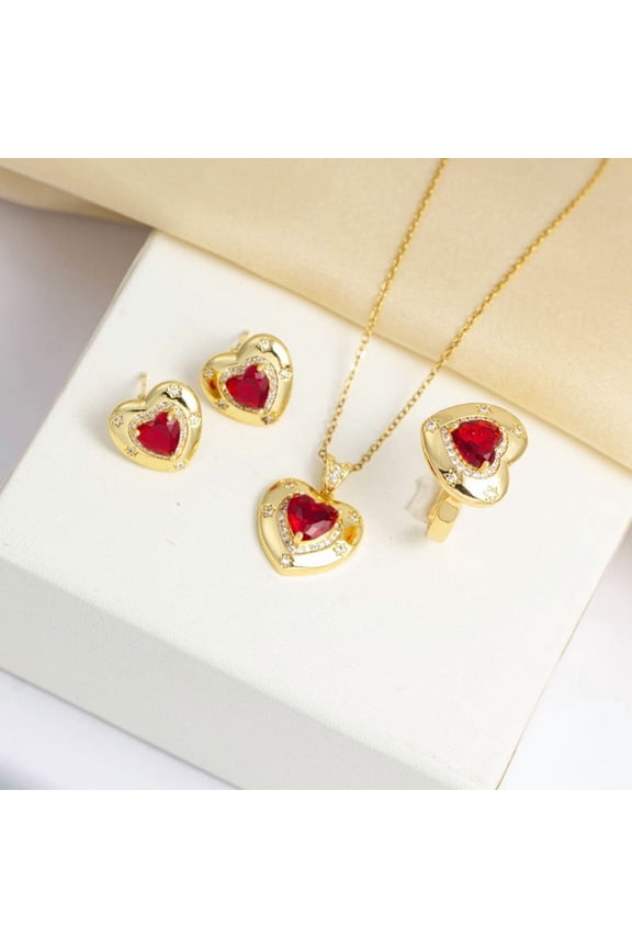 Heart Pendant Necklace, Earrings, and Ring Set Adjustable, Hypoallergenic Jewelry (as a gift for women/mothers/wives/girlfriends)