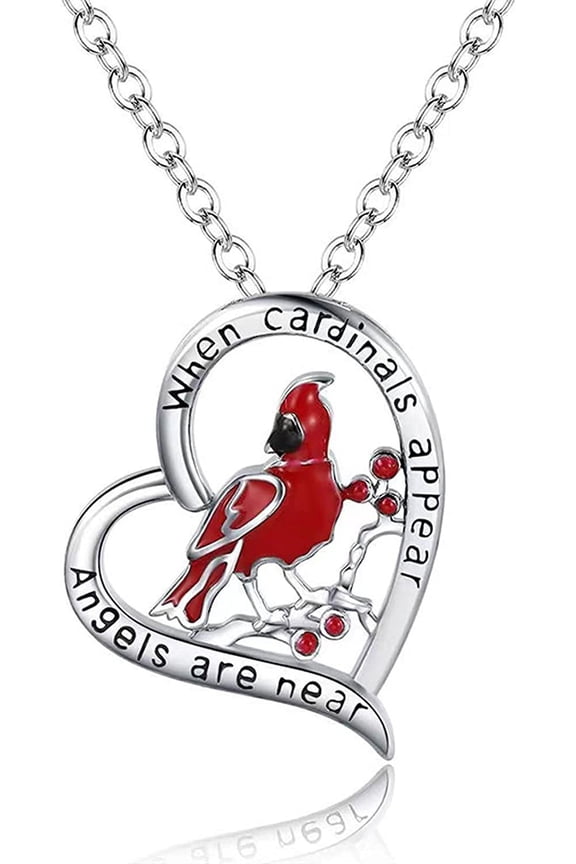 Heart Pendant Necklace Gift for Loved One, Red Cardinal Special Jewelry for Women, Mother’s Day Gifts for Mom, Wife, Aunt, Grandma.