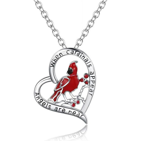 Heart Pendant Necklace Gift for Loved One, Red Cardinal Special Jewelry for Women, Mother’s Day Gifts for Mom, Wife, Aunt, Grandma.
