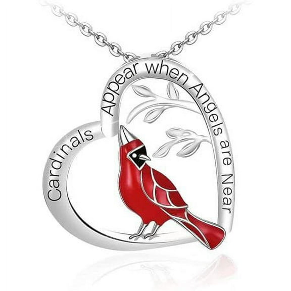 Heart Pendant Necklace Gift for Loved One, Red Cardinal Special Jewelry for Women, Mother’s Day Gifts for Mom, Wife, Aunt, Grandma.