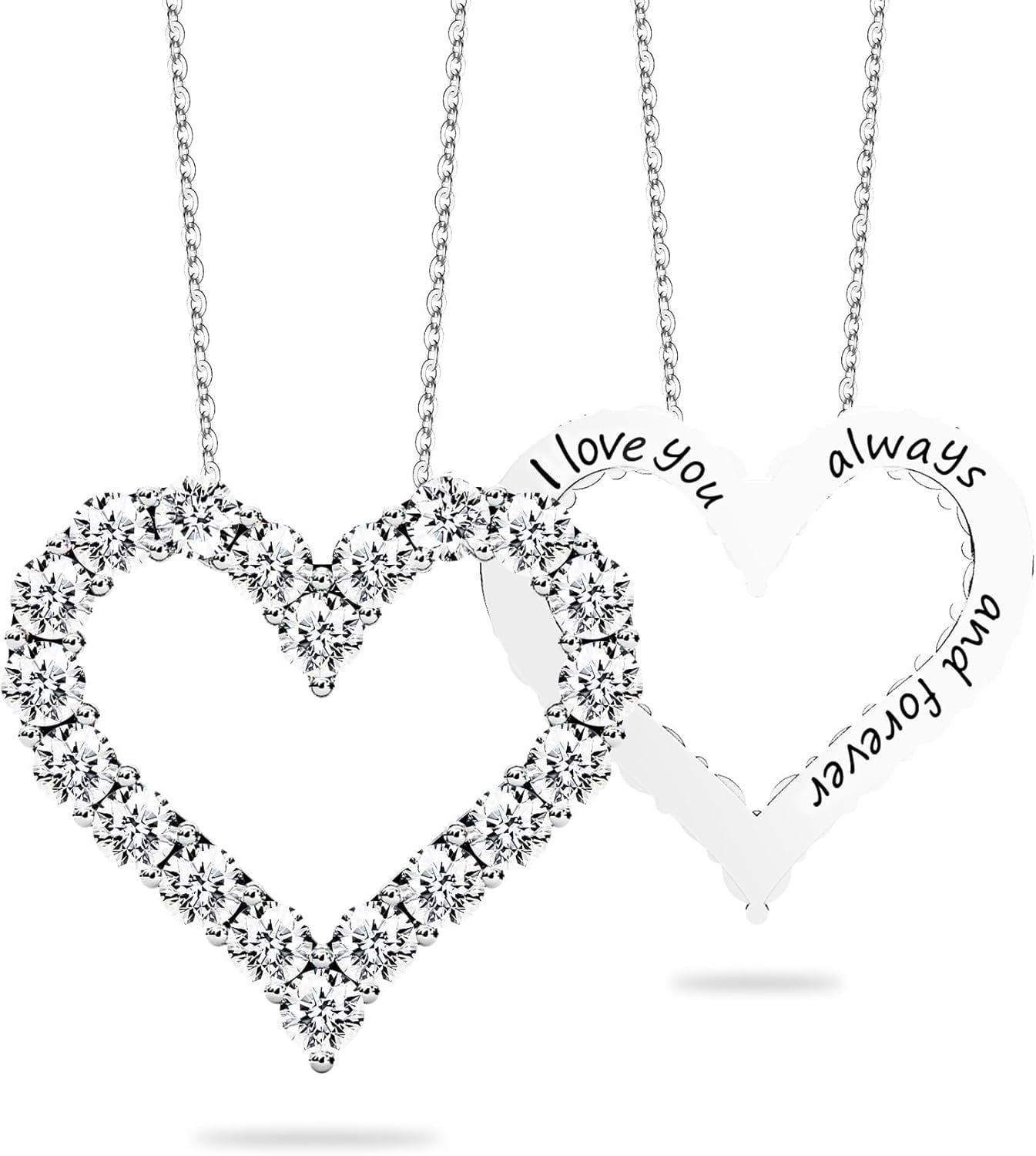 Heart Pendant Necklace for Her Moissanite Jewelry for Women I Love You S925 Sterling Silver Gifts for Wife Girlfriend Mom Daughter Wedding Anniversary Birthday Christmas Mothers Valentines Day Petite