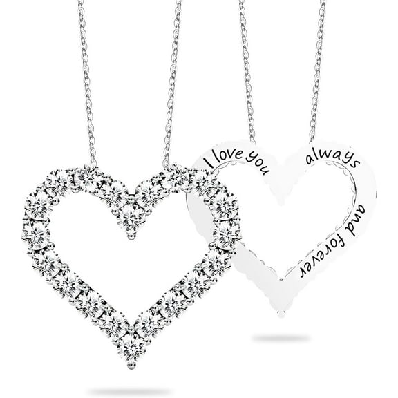 Heart Pendant Necklace for Her Moissanite Jewelry for Women I Love You S925 Sterling Silver Gifts for Wife Girlfriend Mom Daughter Wedding Anniversary Birthday Christmas Mothers Valentines Day Petite