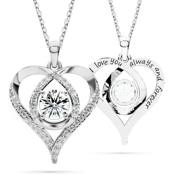 Heart Pendant Necklace for Her Moissanite Lab-Created Gem Jewelry for Women I Love You S925 Sterling Silver Gifts to Wife Girlfriend Mom Daughter Anniversary Birthday Christmas Valentines Day Petite