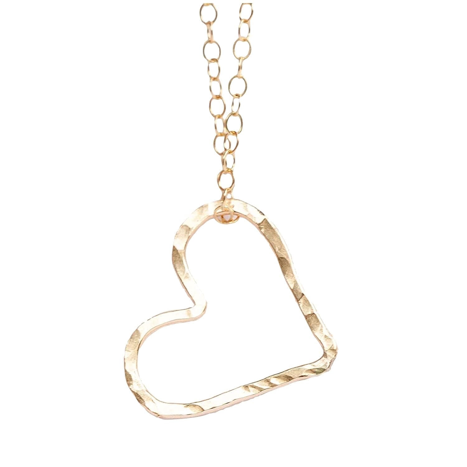 Heart Pendant Necklace for Women – 14K Gold Filled Cable Chain, Dainty Gift for Her, Bridesmaid or Best Friend Birthday, Trendy Bridal Jewelry (Hammered Design Gold Filled with 20in Chain)