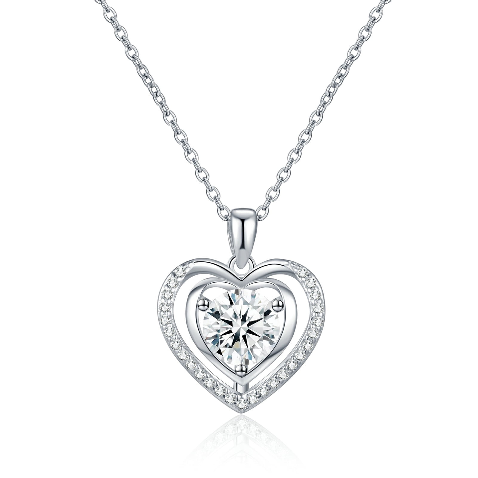 Heart Pendant Necklace for Women , 1CT Moissanite I Love You ,Silver Pendant Jewelry , Anniversary Birthday Christmas Valentine Gifts for Wife, Girlfriend, Daughter, Mom