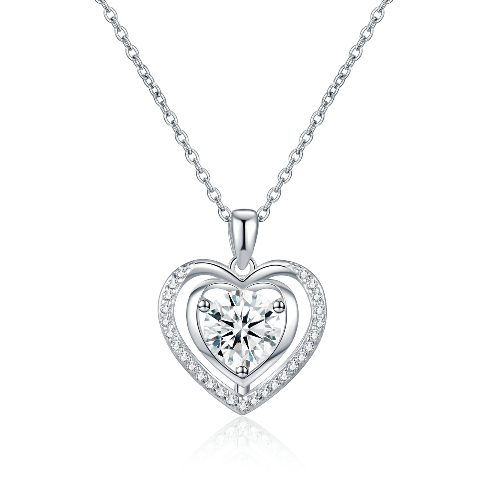 Heart Pendant Necklace for Women , 2CT Moissanite I Love You ,Silver Pendant Jewelry , Anniversary Birthday Christmas Valentine Gifts for Wife, Girlfriend, Daughter, Mom