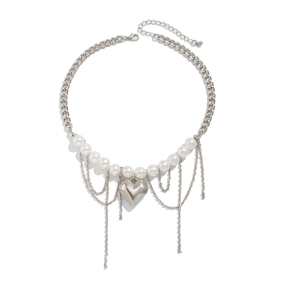 Heart Pendant Pearl Choker Necklace for Women with Star Leaf Cross Tassel Dangles Imitation Pearl Copper Alloy Adjustable Size Daily Wear Gift for Valentine's Day Christmas