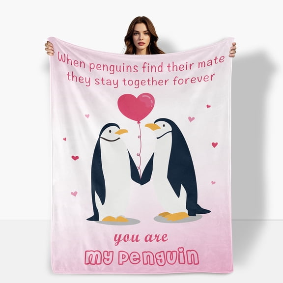 Heart Penguin Flannel Blanket A Symbol Of Love And Eternal Togetherness A Thoughtful Gift For Couples Ideal For Sofa Bed Travel Camping Polyester Present For Family Friends Shipped From USA