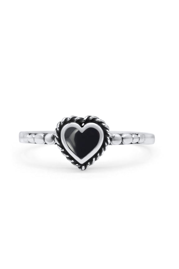 Heart Petite Thumb Ring Simulated Black Onyx Oxidized Solid 925 Sterling Silver Size 5